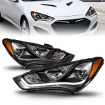 AmeriLite Black Projector Plank Style Headlights For Hyundai Genesis - Passenger and Driver Side
