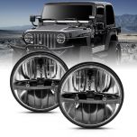 AmeriLite 2 x 7"Inch Round OSRAM LED Silver Headlights Pair Universal for Wrangler Jimmy Hummer - Passenger and Driver Side