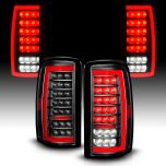 AmeriLite for 2000-2006 Chevy Tahoe Suburban GMC Yukon Denali XL [Full LED] C-Type Tube Black Replacement Tail Lights Assembly Set - Passenger and Driver Side