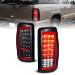 AmeriLite for 2000-2006 Chevy Tahoe Suburban GMC Yukon Denali XL [Full LED] C-Type Tube Smoke Black Replacement Tail Lights Assembly Set - Passenger and Driver Side