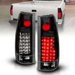 AmeriLite for 1988-2000 Chevy GMC C/K Truck Suburban SUV Yukon Clear Red LED Replacement Tail Lights w/Bulb Set - Passenger and Driver Side