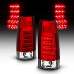 AmeriLite for 1988-1999 Chevy GMC Full Size C/K Series Pickup Truck Crystal Red LED Replacement Taillights Assembly Pair - Passenger and Driver Side