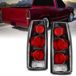 AmeriLite for Chevy GMC [C/K Truck Silverado Sierra Suburban Blazer Tahoe Yukon] Euro Style Black Replacement Tail Lights Set - Passenger and Driver Side