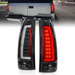 AmeriLite for 1988-1999 Chevy GMC C/K Silverado Suburban SUV Clear Black C-Type LED Tube Tail Lights Set - Passenger and Driver Side
