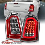 AmeriLite Chrome [Full LED] Sequential Signal Replacement Crystal Red Tube Tail Lights Lamp for 2011-2014 Chrysler 300 - Passenger and Driver Side