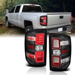 AmeriLite for 2014-2018 Chevy Silverado 1500 2500 3500 GMC Sierra Black LED Light Tube Taillights Brake Lamp Pair - Driver and Passenger Side