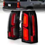 AmeriLite for 2015-2020 Chevy Tahoe Suburban [Full LED] C-Type Dual Light Bar Black Replacement Taillights Assembly Pair - Passenger and Driver Side