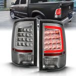 AmeriLite for 2009-2018 Dodge Ram 1500 / 10-18 Ram 2500 3500 Crystal Chrome C-Type LED Tube Replacement Tail Light Assembly Set - Not Compatible With Factory LED Version