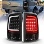 AmeriLite for 2009-2018 Dodge Ram 1500 / 10-18 Ram 2500 3500 Clear Black C-Type LED Tube Replacement Tail Light Assembly Set - Do Not Fit Factory LED Version