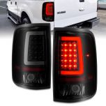 AmeriLite for 2004-2008 Ford F150 Styleside [Full LED] Smoke Dark Black C-Type Tube Tail Lights Pair - Driver and Passenger Side