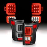 AmeriLite [Full LED] C-Type Light Bar Black Taillights Assembly Pair for 2015-2017 Ford F150 - Passenger and Driver Side