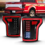 AmeriLite [Full LED] Light Tube 3D Lens Pulished Black Taillights Assembly Pair for 2015-2017 Ford F150 Pickup Truck - Passenger and Driver Side