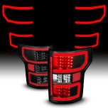 AmeriLite for 2018-2020 Ford F150 Truck [Full LED] Light Tube Black Replacement Tail Lights Assembly Set - Driver and Passenger Side