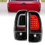 AmeriLite for 1997-2003 Ford F150 99-2007 F250 F350 SuperDuty C-Type LED Tube Crystal Black Tail Lights Brake Lamps Pair - Driver and Passenger Side