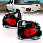 AmeriLite for 1997-2000 Ford F150 Flare Side Black Euro Replacement Brake Tail Lights Set - Passenger and Driver Side