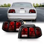 AmeriLite Dark Red Replacement Brake Tail Lights Set for 1994-1998 Ford Mustang Housing - Passenger and Driver Side