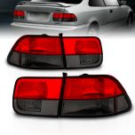 AmeriLite For 1996-2000 Honda Civic Coupe Red Smoke Crystal Replacement Brake Tail Lights 4pcs Assembly Set - Passenger and Driver Side