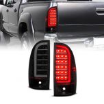 AmeriLite for 2005-2015 Toyota Tacoma Truck C-Type LED Tube Smoke Black Tail Light Assembly Set - Driver and Passenger Side
