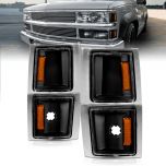 AmeriLite for 1994-2002 C/K Pickup Tahoe Full Size Blazer GMC Suburban Black Replacement Signal Parking Light 4pcs Set - Passenger and Driver Side