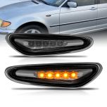 AmeriLite for BMW 3 Series E34 E39 E46 E60 X3 Smoke LED Replcacement Front Fender Side Marker Light Assembly Set - Driver and Passenger Side