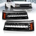AmeriLite for 2003-2006 Chevy Silverado Avalanche LED Black Replacement Bumper Parking Lights Set - Passenger and Driver Side