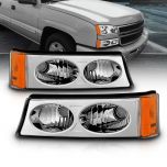 AmeriLite for 03-06 Chevy Silverado Avalanche Chrome Replacement Bumper Parking Turn Signal Lights Set - Passenger and Driver Side