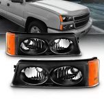 AmeriLite for 03-06 Chevy Silverado Avalanche Black Replacement Bumper Parking Turn Signal Lights Set - Passenger and Driver Side