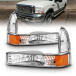 AmeriLite Front Bumper Parking Turn Signal Lights Set For Ford Excursion / Super Duty - Passenger and Driver Side