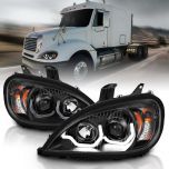 AmeriLite Black Projector Replacement Headlights Dual LED Bar Set For Freightliner Columbia (Pair) High/Low Beam Bulb Included