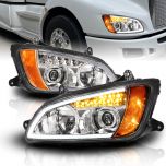 AmeriLite for 2008-2017 Kenworth T660 Truck [Full LED] Projector Chrome Replacement Headlights Set - Passenger and Driver Side