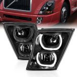 AmeriLite for 2003-2017 Volvo VN VNX VNL VNM Truck Black Dual LED Halo Bar Bumper Fog Lights Replacement Lamps Pair w/Wiring - Driver and Passenger Side