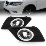 AmeriLite for Nissan 2014-2016 Rogue / X-Trail Black Bezel Replacement Fog Light Assembly Pair w/Bulb + Switch Harness - Driver and Passenger Side